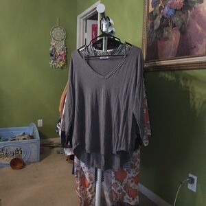Matty M Gray Long Sleeve V-Neck Top
